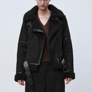 Zara Suede & Shearling Moto Jacket